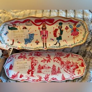 Bella Lux Holiday Melamine Serving Trays Set of 2,NEW